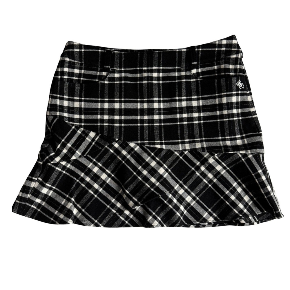 Torbist Black White Plaid Ruffle Mini‎ Skirt Dark Academia Twee Womens US Medium